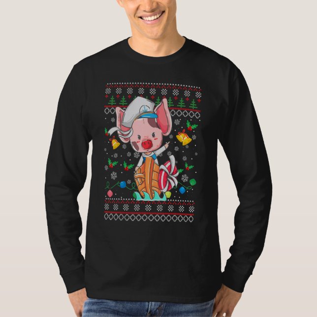 Camiseta Ugly Christmas Sweater Princess Pig Xmas Girl Teen (Frente)