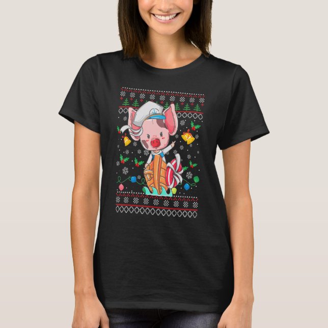Camiseta Ugly Christmas Sweater Princess Pig Xmas Girl Teen (Frente)