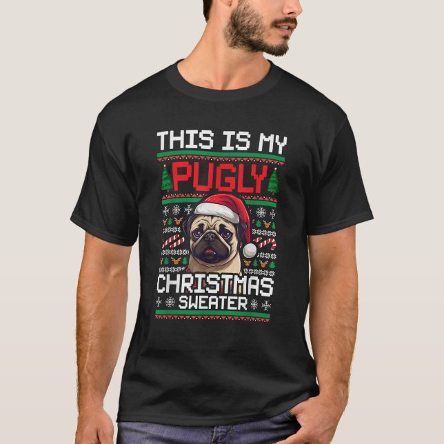 Camiseta Ugly Christmas Sweater Pug Candy Cane Graphic  (Frente)