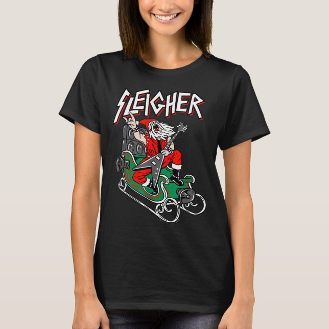 Camiseta Ugly Christmas Sweater Sleigher Heavy Metal Santa  (Frente)