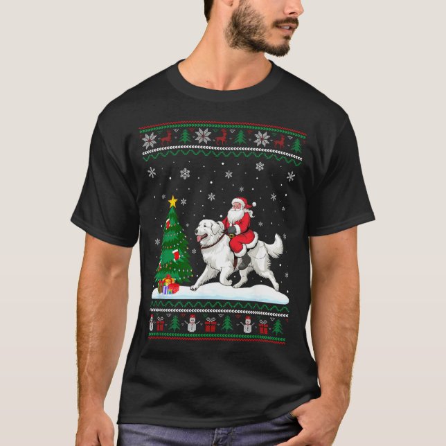 Camiseta Ugly Christmas Tree Lights Santa Riding Great Pyre (Frente)
