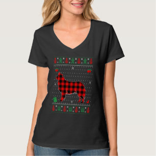 Camiseta Ugly Christmas Vermelho Xadrez Border Collie Cacho