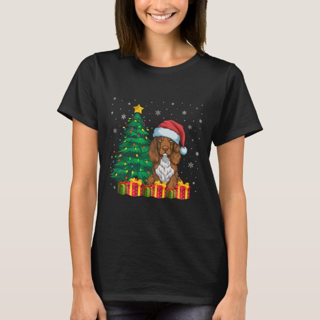 Camiseta Ugly Field Spaniel Santa Hat Cachorro (Frente)