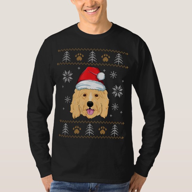 Camiseta Ugly Goldendoodle, Ouro de Natal, Cachorro de Xmas (Frente)