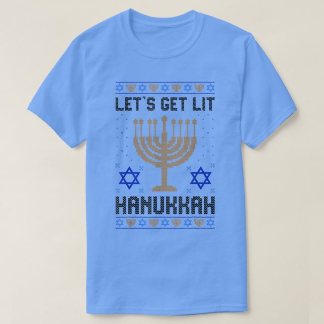 Camiseta Ugly Hanukkah Chanukah Menorah Let's Get Lit Jewis (Frente do Design)