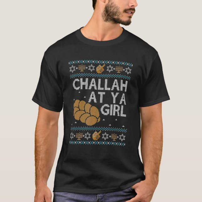 Camiseta Ugly Hanukkah Sweater Challah Na Ya Girl Set Tee (Frente)