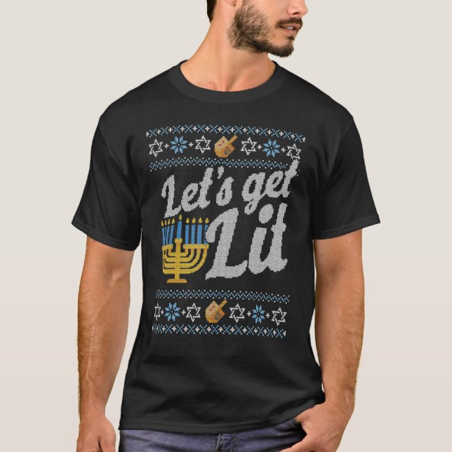 Camiseta Ugly Hanukkah Sweater Deixa Menorah Ir (Frente)