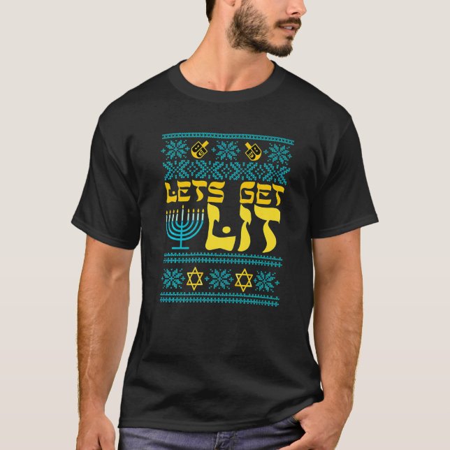 Camiseta Ugly Hanukkah Sweater Deixa Menorah Ir (Frente)