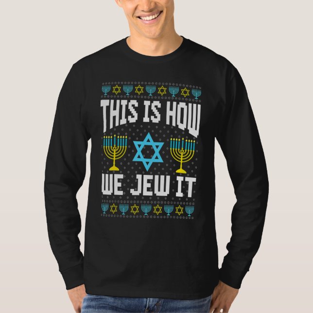 Camiseta Ugly Hanukkah Sweater How I Roll Dreidel (Frente)