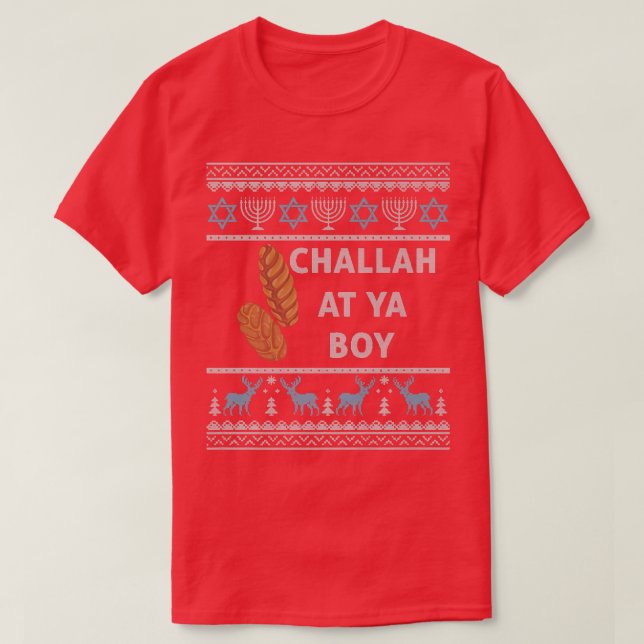 Camiseta Ugly Hanukkah Sweater Menorah Challah At Ya Boy Ch (Frente do Design)
