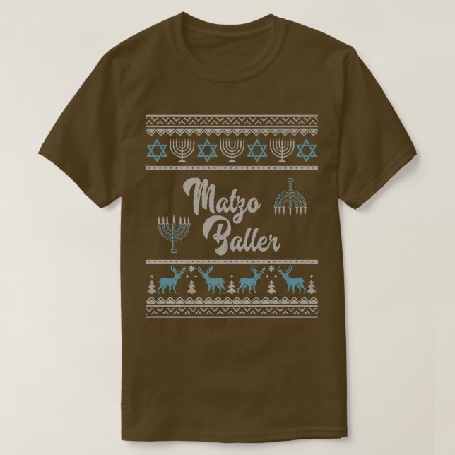Camiseta Ugly Hanukkah Sweater Menorah Matzo Baller Jew Cha (Frente do Design)
