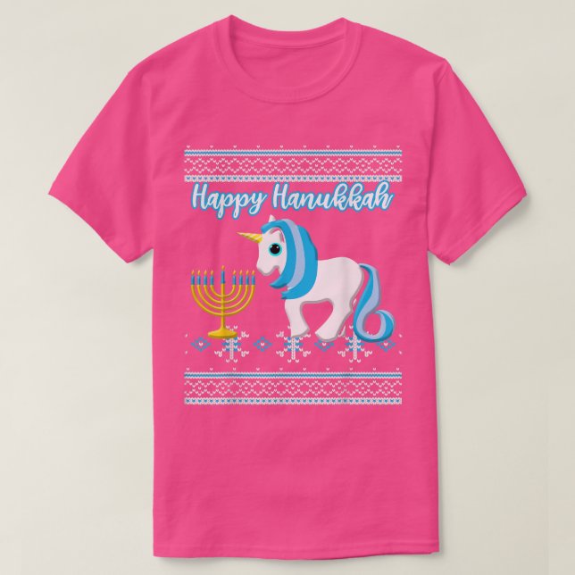 Camiseta Ugly Hanukkah  Unicorn Menorah  (Frente do Design)