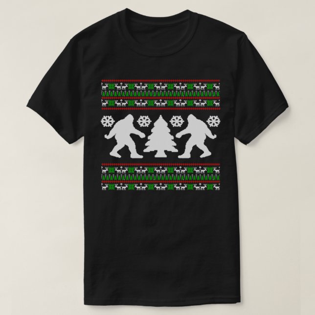 Camiseta Ugly Holiday Bigfoot Christmas Sweater (Frente do Design)