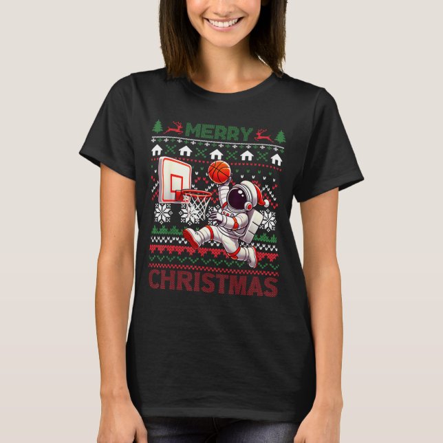 Camiseta Ugly Merry Christmas Astronaut Dunk Santa Hat Snow (Frente)