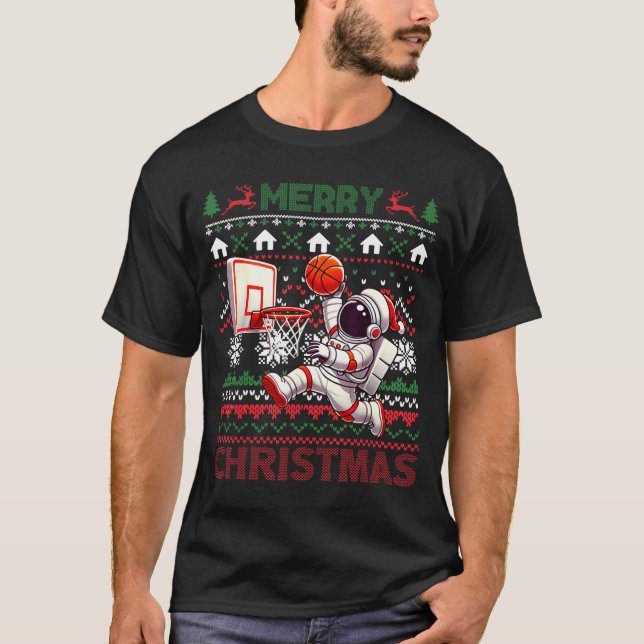 Camiseta Ugly Merry Christmas Astronaut Dunk Santa Hat Snow (Frente)