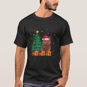 Camiseta Ugly Quokka Santa Hat Árvore de Natal Luz Pajama