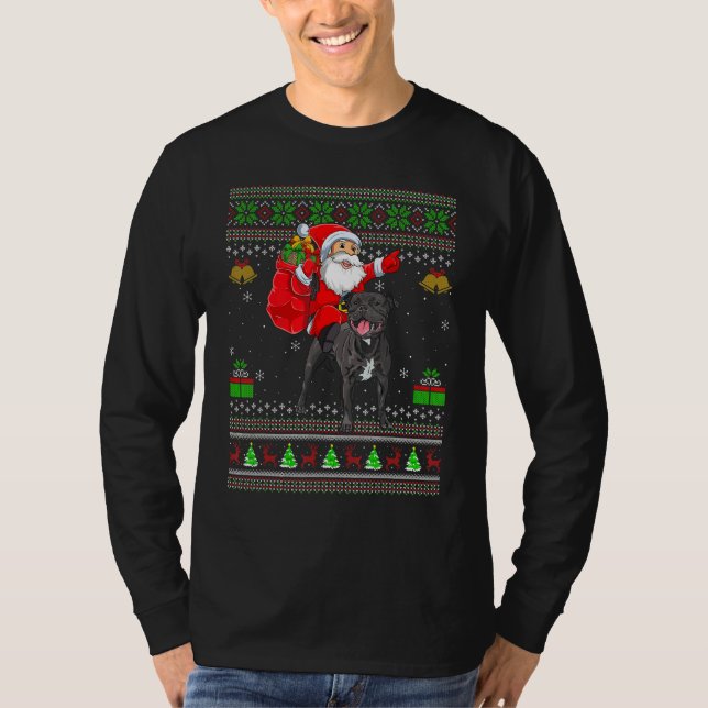 Camiseta Ugly Santa Riding Staffordshire Bull Terrier Dog C (Frente)