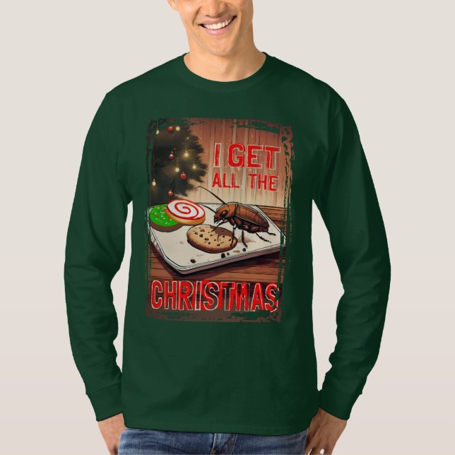 Camiseta Ugly sweater Christmas cockroach eating cookies (Frente)