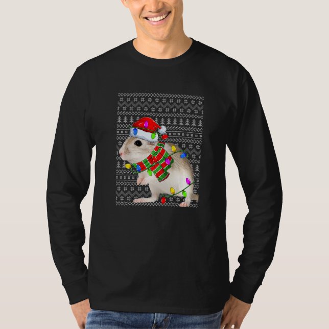 Camiseta Ugly Sweater Christmas Gerbil  Santa Hat Animals (Frente)