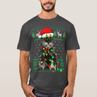 Camiseta Ugly Sweater Christmas Lights Schnauzer Dog Puppy