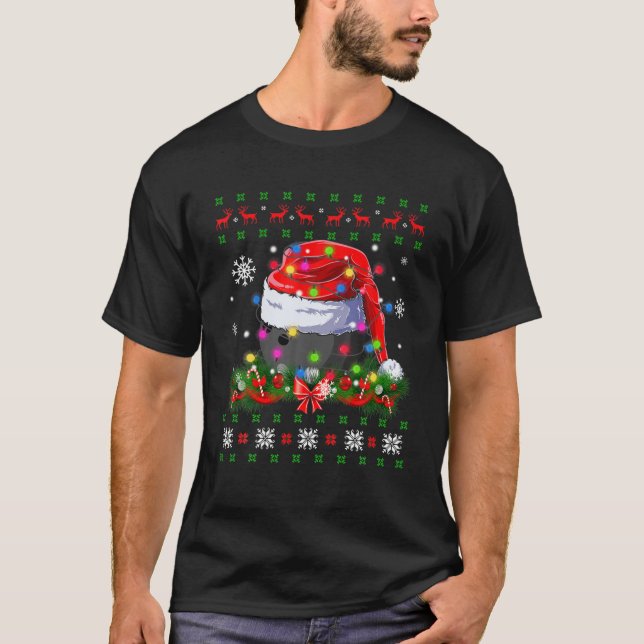 Camiseta Ugly Sweater Christmas Pajama Lights Bowling Sport (Frente)