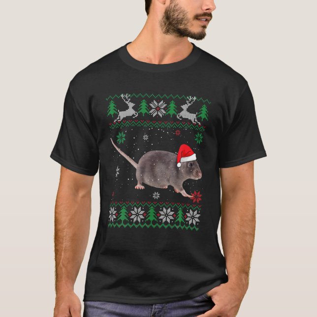 Camiseta Ugly Sweater Christmas Rat Lover Santa Hat Animals (Frente)