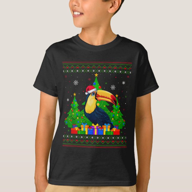 Camiseta Ugly Sweater Christmas Tree Santa Hat Toucans Xmas (Frente)