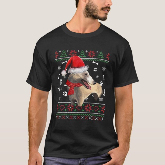 Camiseta Ugly Sweater Christmas Whippet Dog Santa Hat Pajam (Frente)
