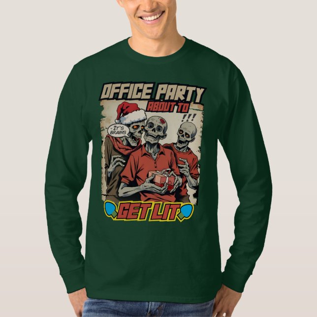 Camiseta Ugly sweater Christmas zombies brains comic book (Frente)