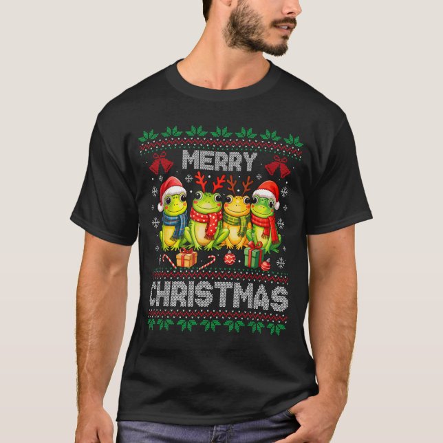 Camiseta Ugly Sweater Frogs Santa Hat Reindeer Xmas Frog Lo (Frente)