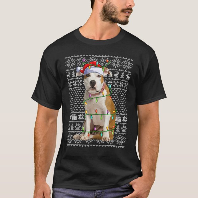 Camiseta Ugly Sweater Style Staffordshire Bull Terrier Dog  (Frente)