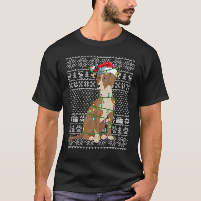 Camiseta Ugly Sweater Style Xmas Light Santa Bloodhound Dog (Frente)
