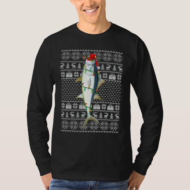 Camiseta Ugly Sweater Style Xmas Lights Bluefin Tuna Fish C (Frente)