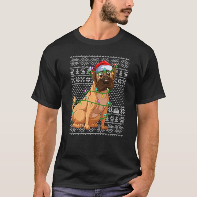 Camiseta Ugly Sweater Style Xmas Lights Santa Bulldog Chris (Frente)