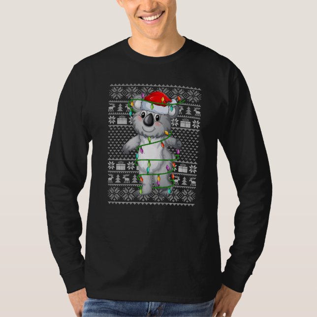 Camiseta Ugly Sweater Style Xmas Lights Santa Koala Christm (Frente)