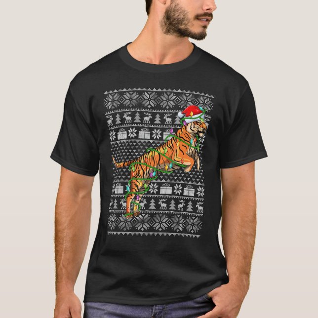 Camiseta Ugly Sweater Style Xmas Lights Santa Liger Christm (Frente)