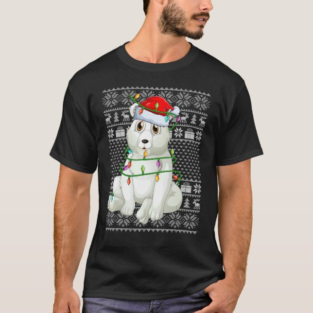 Camiseta Ugly Sweater Style Xmas Lights Santa Polar Bear Ch (Frente)