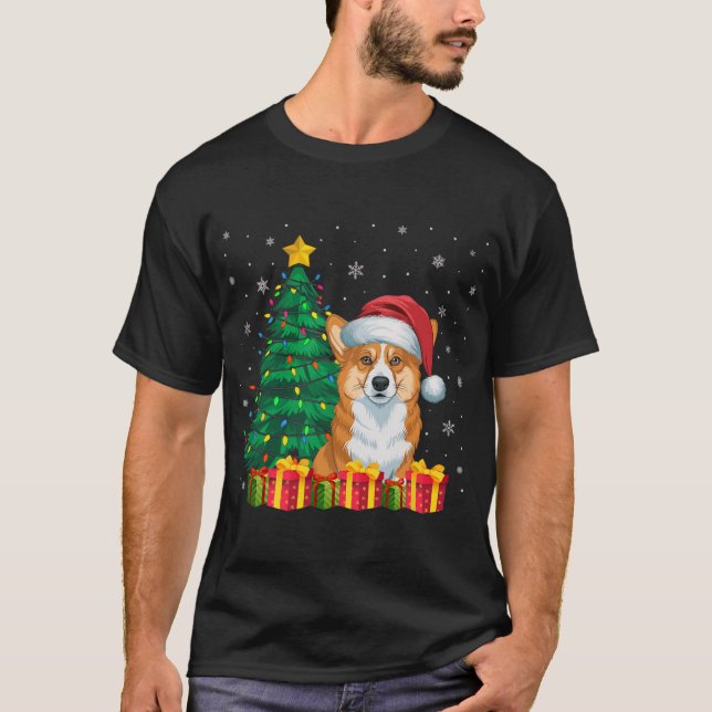 Camiseta Ugly Welsh Corgi Santa Hat, Luzes De Natal (Frente)
