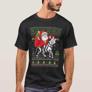 Camiseta Ugly Xmas Engraçado Papai Noel Andando Zebra no Na