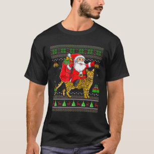 Camiseta Ugly Xmas Funny Santa Claus Andando Bengal Cat Chr