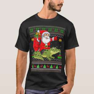 Camiseta Ugly Xmas Funny Santa Claus Riding Alligator Chris
