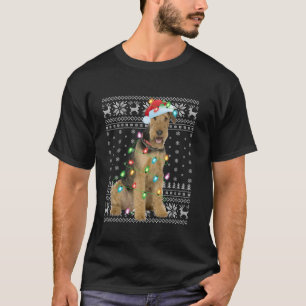 Camiseta Ugly Xmas Lights Santa Hat Airedale Terrier Dog Ch