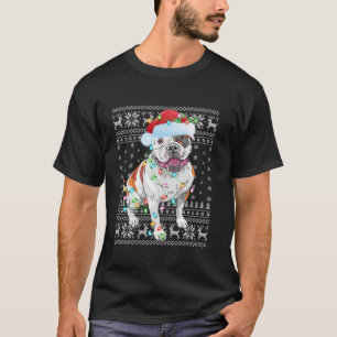 Camiseta Ugly Xmas Lights Santa Hat American Buldog Cristo
