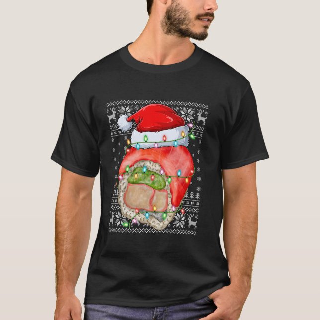 Camiseta Ugly Xmas Lights Santa Hat Fast Comida Sushi Chris (Frente)