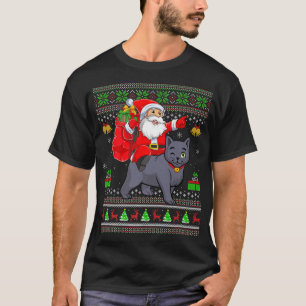 Camiseta Ugly Xmas Santa Claus Andando Russo Blue Cat Chri