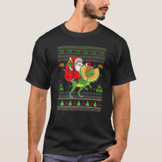Camiseta Ugly Xmas Santa Riding Dilophosaurus Dinosaur Chri