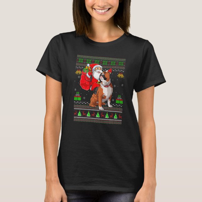 Camiseta Ugly Xmas Santa Riding English Bulldog Christmas (Frente)