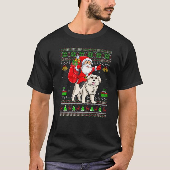 Camiseta Ugly Xmas Santa Riding Great Pyrenees Dog Christma (Frente)