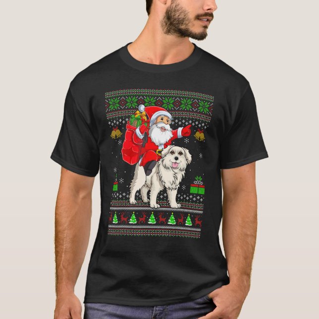 Camiseta Ugly Xmas Santa Riding Great Pyrenees Dog Christma (Frente)