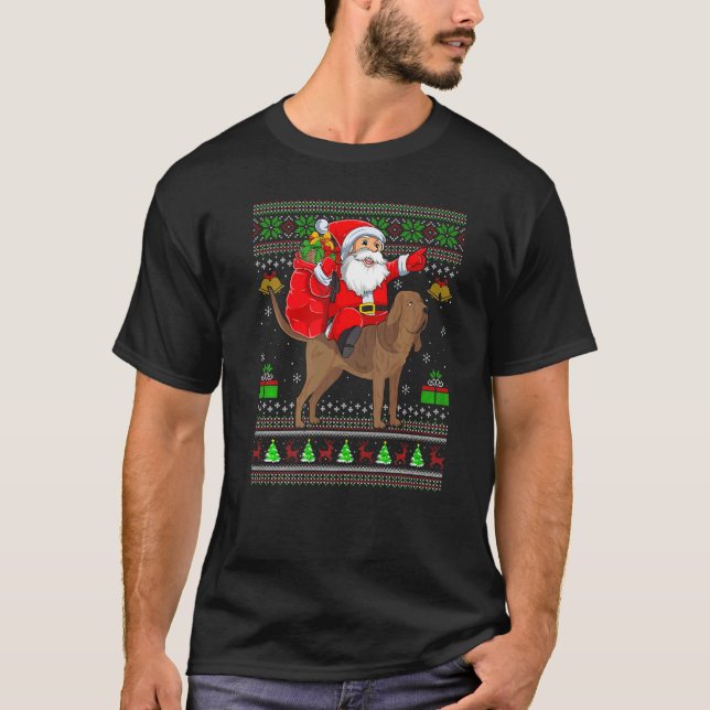 Camiseta Ugly Xmas Santa Riding Rhodesian Ridgeback Dog Chr (Frente)